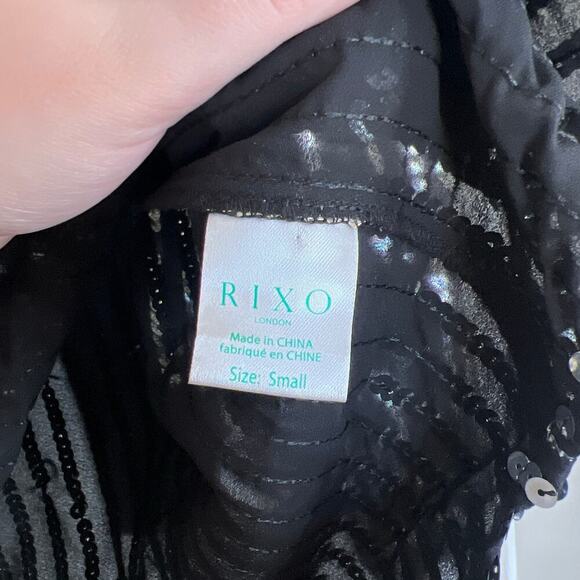 NWT RIXO Moss Black Silver Sequin Stripe Neck Tie Top Size Small Party Holiday - Picture 8 of 10
